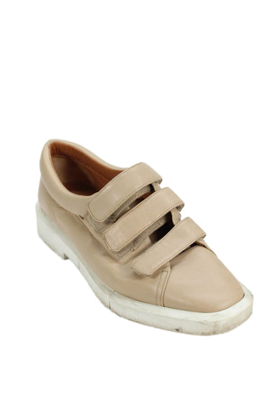 Clergerie Womens Textured Leather Hook Pile Tape Strap Shoes Nude Size EUR 37.5