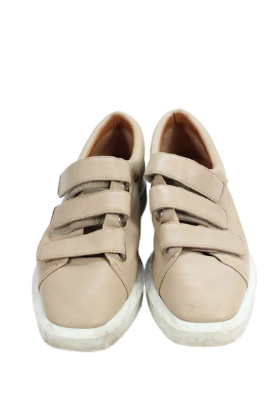 Clergerie Womens Textured Leather Hook Pile Tape Strap Shoes Nude Size EUR 37.5