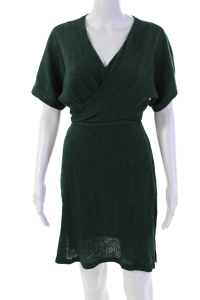 Floret Studios Womens V-neck Shorts Sleeve Lined Short Dress Forest Green Size X