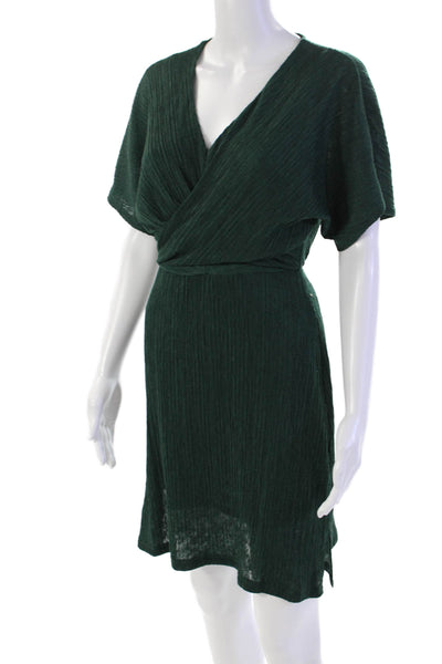 Floret Studios Womens V-neck Shorts Sleeve Lined Short Dress Forest Green Size X
