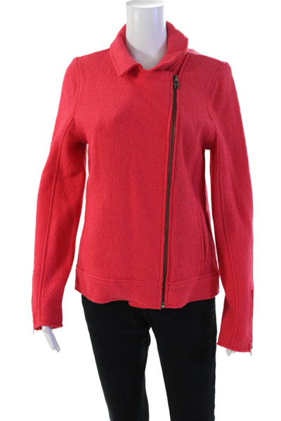 Tahari Womens Full Zipper Long Sleeves Wrap Jacket Coral Pink Wool Size Medium