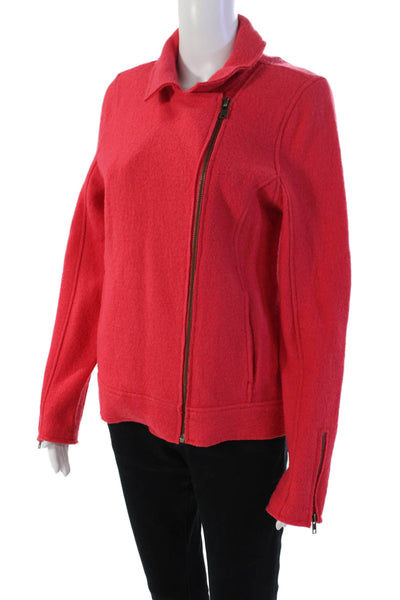 Tahari Womens Full Zipper Long Sleeves Wrap Jacket Coral Pink Wool Size Medium