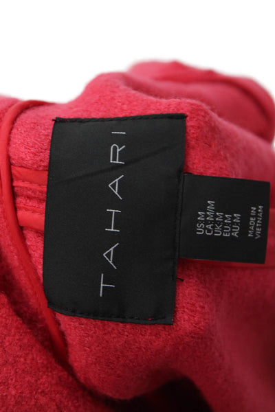 Tahari Womens Full Zipper Long Sleeves Wrap Jacket Coral Pink Wool Size Medium