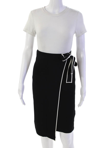 Massimo Dutti Womens Contrast Trim Tie Waist Asymmetric Hem Skirt Black Size XS