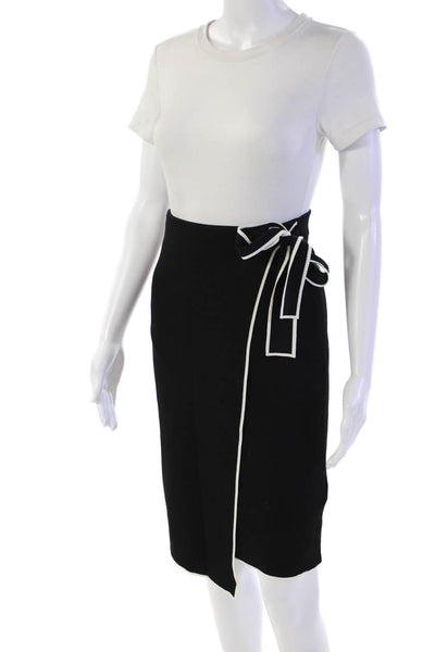 Massimo Dutti Womens Contrast Trim Tie Waist Asymmetric Hem Skirt Black Size XS