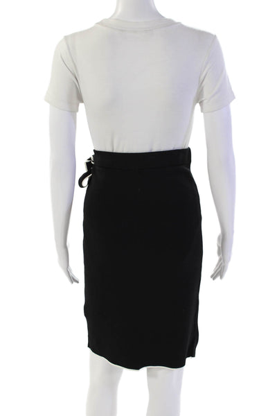 Massimo Dutti Womens Contrast Trim Tie Waist Asymmetric Hem Skirt Black Size XS