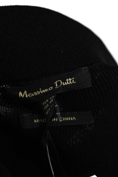 Massimo Dutti Womens Contrast Trim Tie Waist Asymmetric Hem Skirt Black Size XS