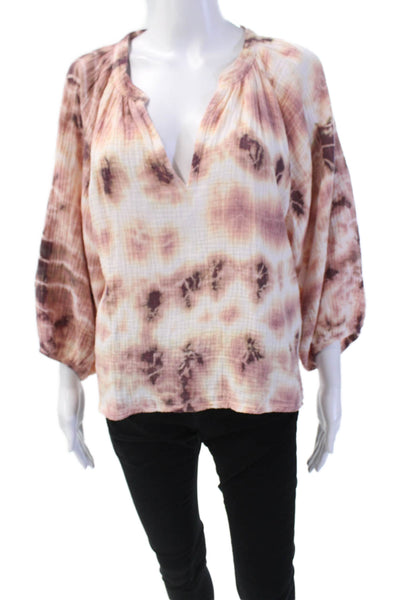 Nation LTD Womens Tie Dye Print Long Sleeves Blouse Pink Purple Cotton Size Smal