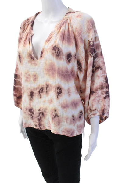 Nation LTD Womens Tie Dye Print Long Sleeves Blouse Pink Purple Cotton Size Smal