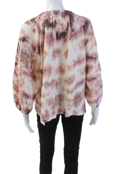 Nation LTD Womens Tie Dye Print Long Sleeves Blouse Pink Purple Cotton Size Smal
