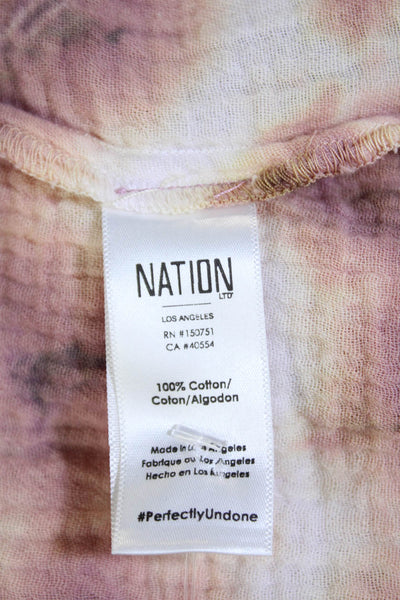 Nation LTD Womens Tie Dye Print Long Sleeves Blouse Pink Purple Cotton Size Smal