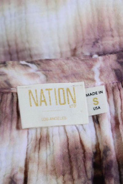 Nation LTD Womens Tie Dye Print Long Sleeves Blouse Pink Purple Cotton Size Smal