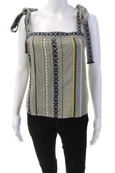 Drew Womens Embroidered Sleeveless Tank Top Gray Multi Colored Cotton Size Small