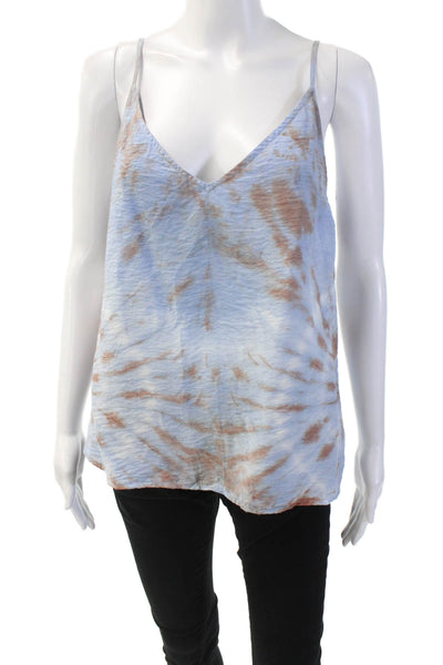 YFB Womens Tie Dye Print V Neck Sleeveless Tank Top Blue Brown Size Small