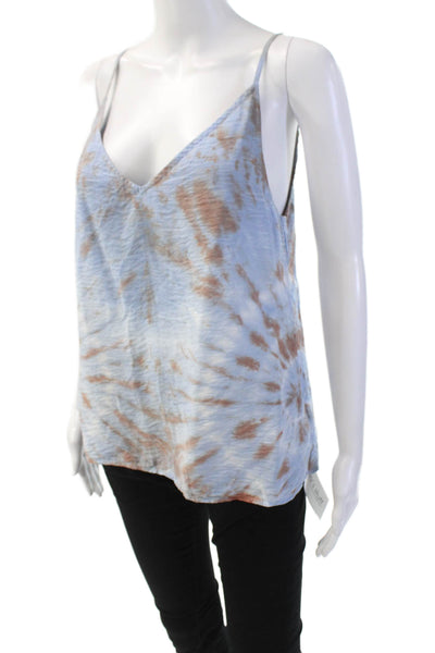 YFB Womens Tie Dye Print V Neck Sleeveless Tank Top Blue Brown Size Small