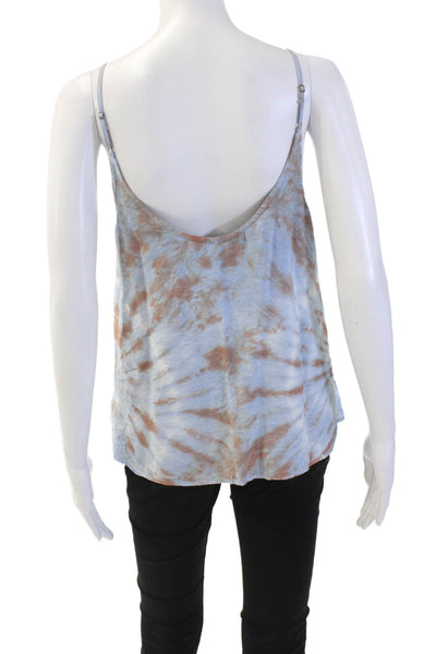 YFB Womens Tie Dye Print V Neck Sleeveless Tank Top Blue Brown Size Small