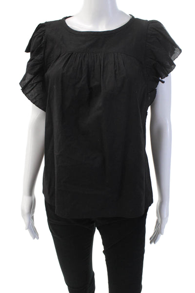 Lilla P Womens Ruffled Short Sleeves Tee Shirt Black Cotton Size Small