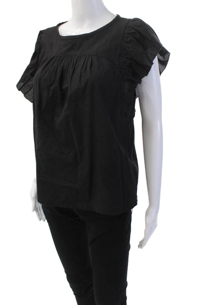 Lilla P Womens Ruffled Short Sleeves Tee Shirt Black Cotton Size Small