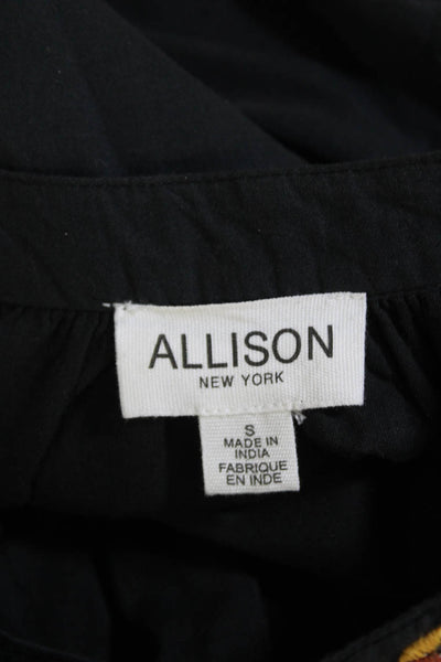 Allison Womens Embroidered Button Down Blouse Black Cotton Size Small