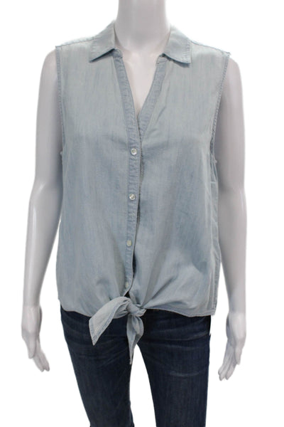 Soft Joie Womens Chambray Tie Bottom Sleeveless Blouse Blue Cotton Size Medium