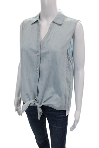 Soft Joie Womens Chambray Tie Bottom Sleeveless Blouse Blue Cotton Size Medium