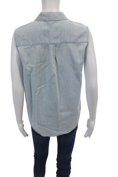 Soft Joie Womens Chambray Tie Bottom Sleeveless Blouse Blue Cotton Size Medium