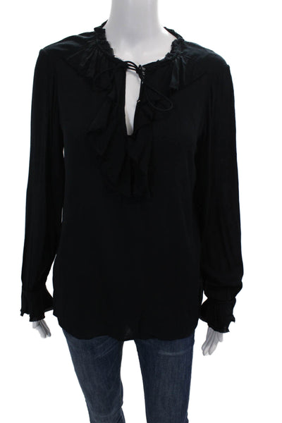 Paige Black Label Womens Key Hole Neck Long Sleeves Blouse Black Size Medium