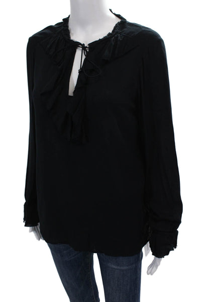 Paige Black Label Womens Key Hole Neck Long Sleeves Blouse Black Size Medium
