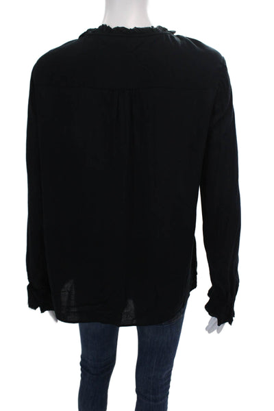 Paige Black Label Womens Key Hole Neck Long Sleeves Blouse Black Size Medium
