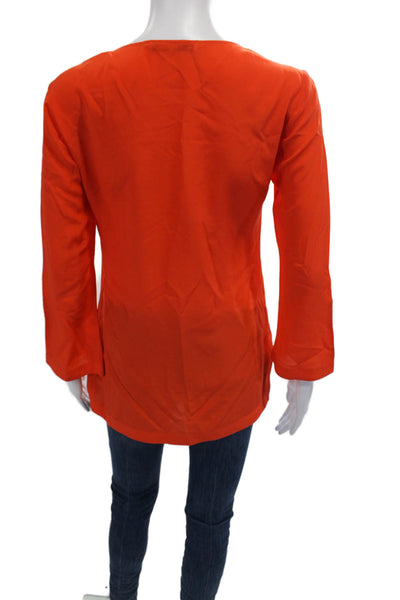 Trina Turk Womens Silk Long Sleeve Scoop Neck Embroidered Tunic Orange Size M