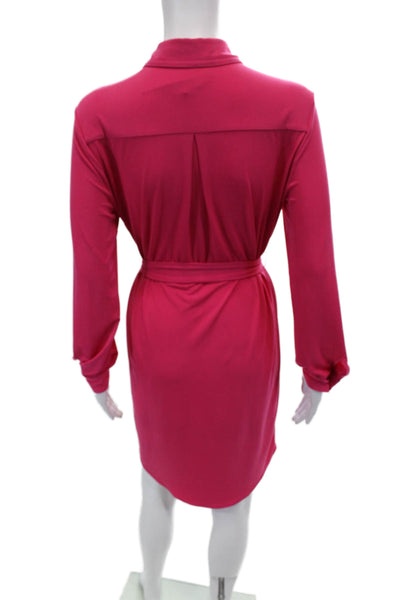 Calvin Klein Womens Long Sleeve Tie Waist Button Down Collared Dress Pink Size 6