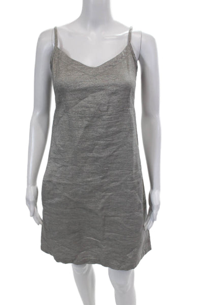 Eileen Fisher Womens Spaghetti Strap A-Line Linen Dress Metallic Thread Size PP