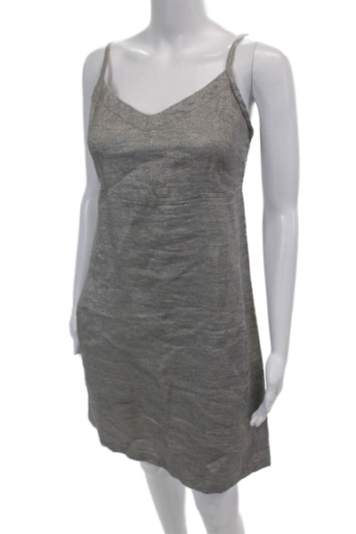 Eileen Fisher Womens Spaghetti Strap A-Line Linen Dress Metallic Thread Size PP