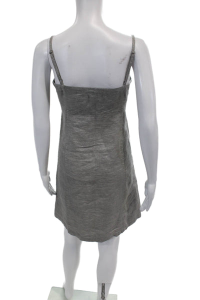 Eileen Fisher Womens Spaghetti Strap A-Line Linen Dress Metallic Thread Size PP