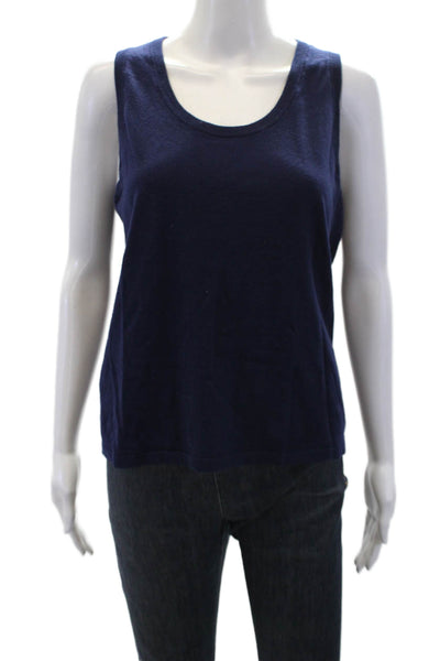 J. Mclaughlin Womens Cotton Round Neck Casual Tank Top Dark Blue Size S