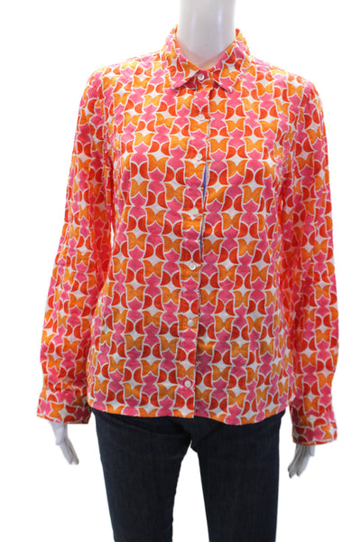 J. Mclaughlin Womens Cotton Collared Abstract Print Buttoned Top Orange Size S