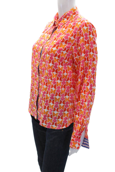 J. Mclaughlin Womens Cotton Collared Abstract Print Buttoned Top Orange Size S