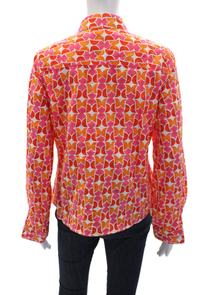 J. Mclaughlin Womens Cotton Collared Abstract Print Buttoned Top Orange Size S