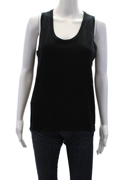 J. Mclaughlin Womens Cotton Casual Round Neck Tank Top Solid Black Size S
