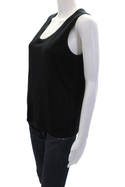 J. Mclaughlin Womens Cotton Casual Round Neck Tank Top Solid Black Size S