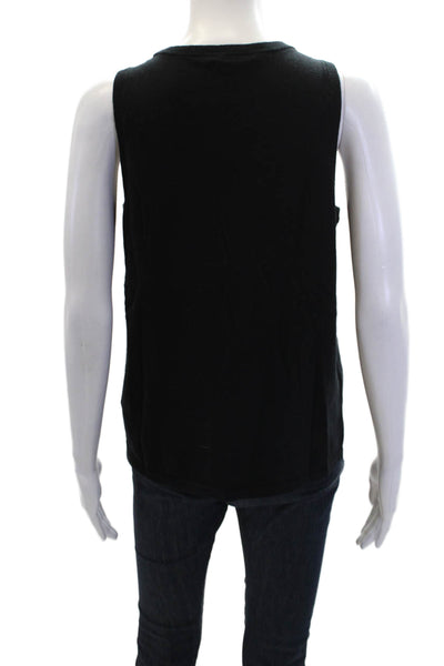 J. Mclaughlin Womens Cotton Casual Round Neck Tank Top Solid Black Size S