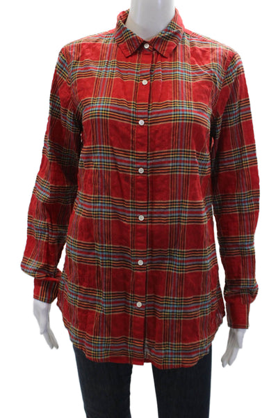 J. Mclaughlin Womens Cotton Collared Plaid Print Buttoned Blouse Red Size S