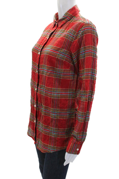 J. Mclaughlin Womens Cotton Collared Plaid Print Buttoned Blouse Red Size S