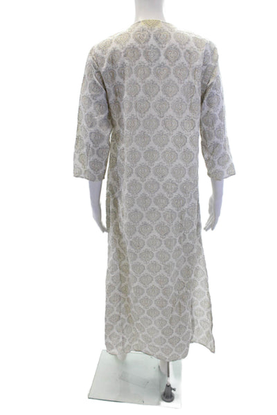 Roller Rabbit Womens Cotton Half Buttoned Side Slit Detail Dress White Size S