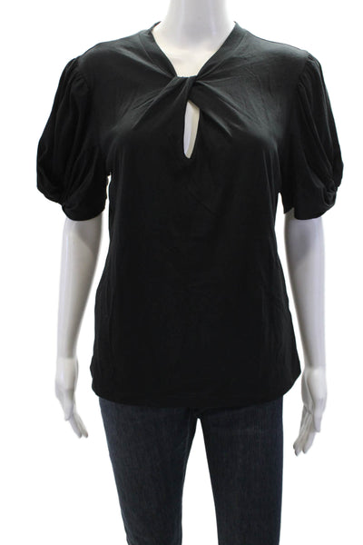7 For All Mankind Womens Cotton Twisted Detail Puff Sleeve Top Black Size M