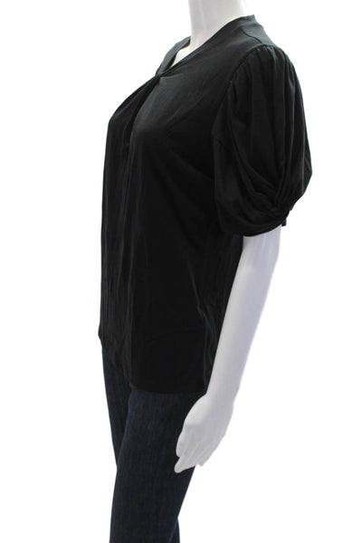 7 For All Mankind Womens Cotton Twisted Detail Puff Sleeve Top Black Size M