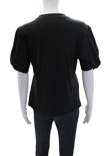 7 For All Mankind Womens Cotton Twisted Detail Puff Sleeve Top Black Size M
