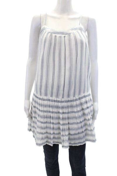 Soft Joie Womens Cotton Spaghetti Strap Striped Pleated Hem Top White Size S