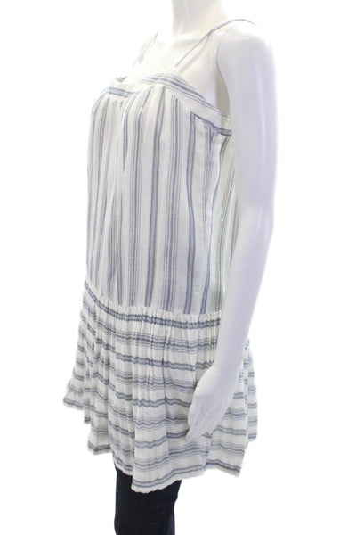 Soft Joie Womens Cotton Spaghetti Strap Striped Pleated Hem Top White Size S