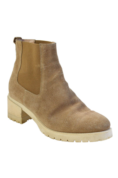 Santoni Womens Slip On Block Heel Round Toe Ankle Booties Brown Suede Size 38.5